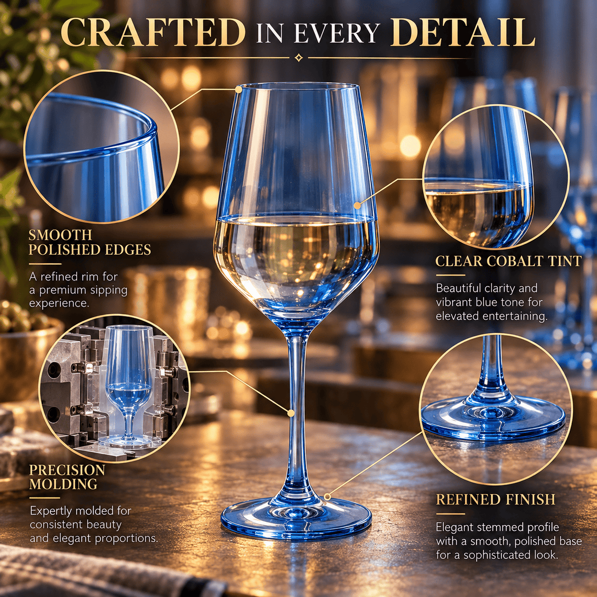 Blue Wine Glasses-12 oz - Dark Blue | 12 oz | Set of 6 | Glass