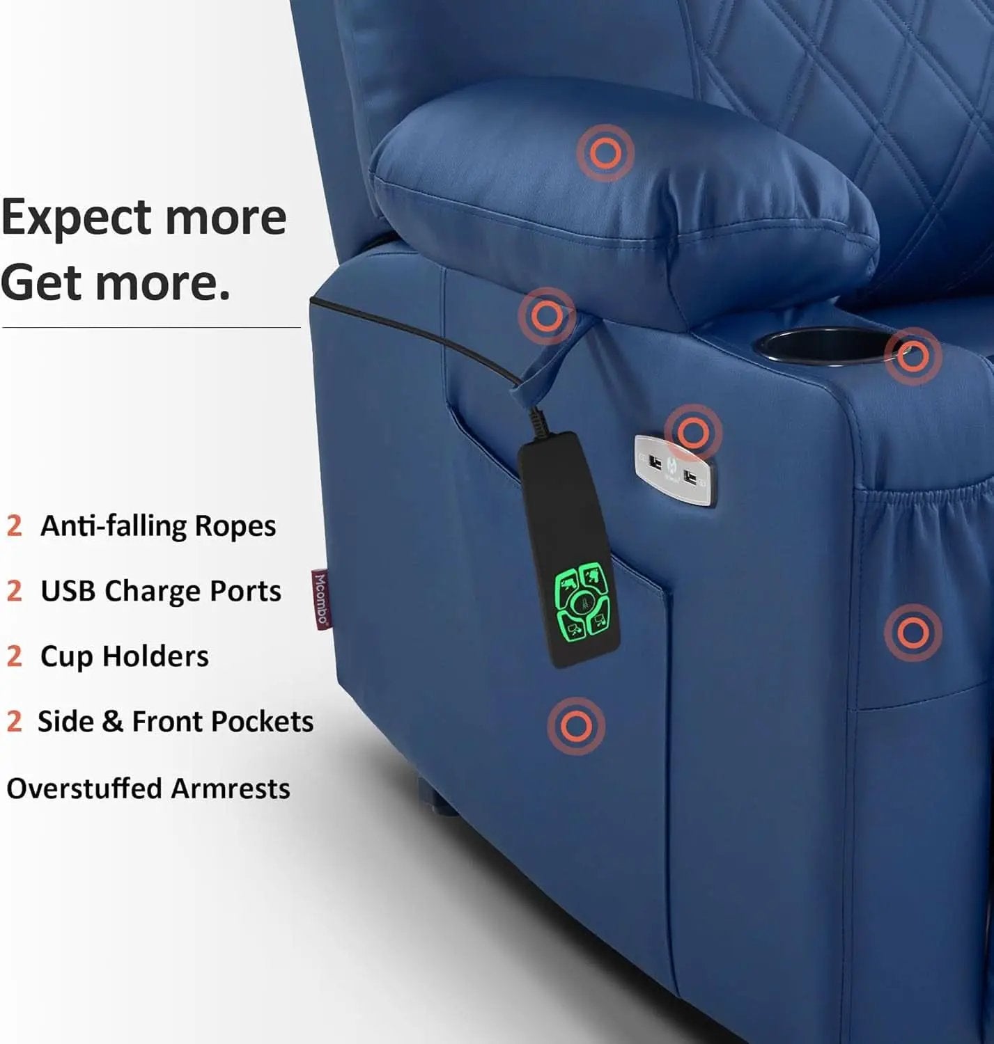 Petite Power Lift Recliner With Massage Blue USB Ports from PriceLows™