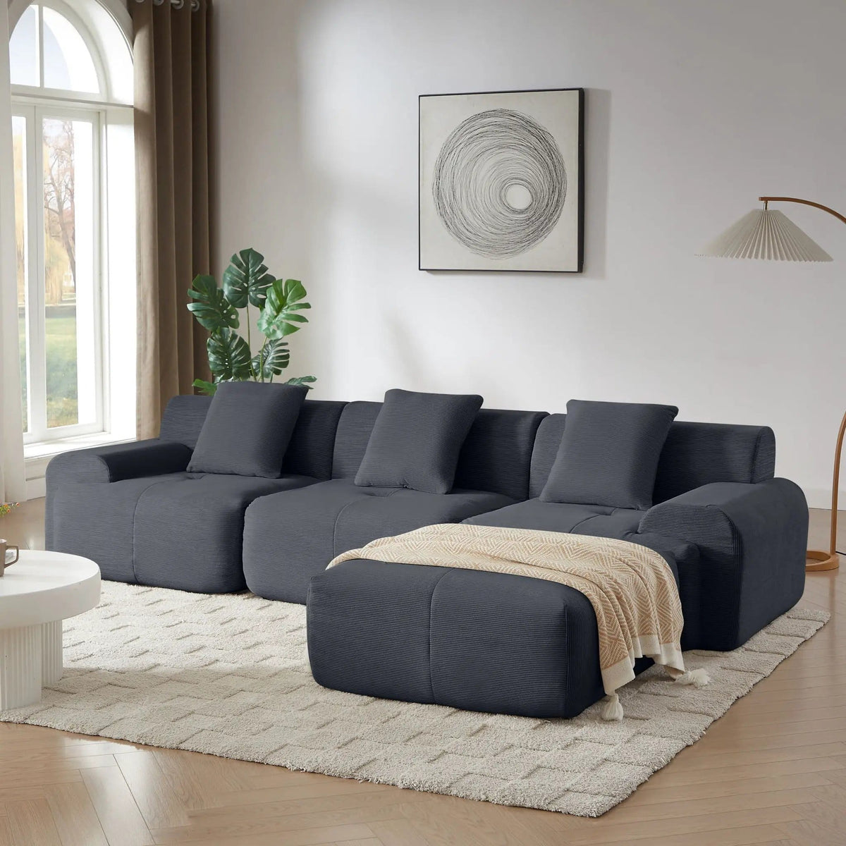L Shaped Modular Sectional Sofa And Movable Ottoman 2 Piece Living Room Set | 113 x 73.6 x 26.8 in | Fabric | Living Room