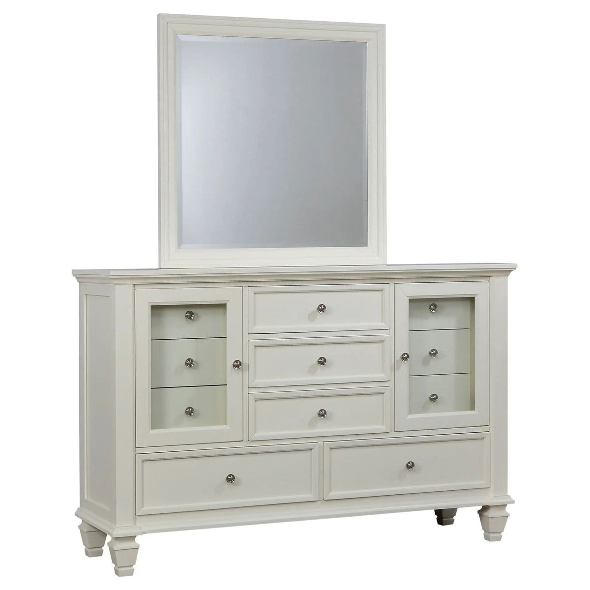 Sandy Beach 11-drawer Dresser with Mirror Cream | 61.25 x 18.5 x 76 in | Engineered Wood & Tempered Glass | White