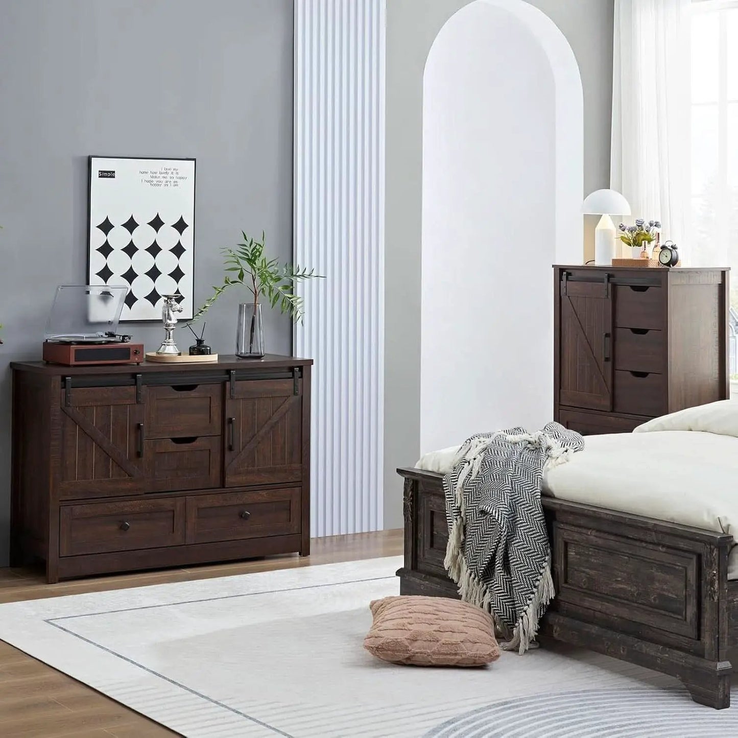 Espresso Dresser With FiveDrawers Sliding Barn Doors from PriceLows™