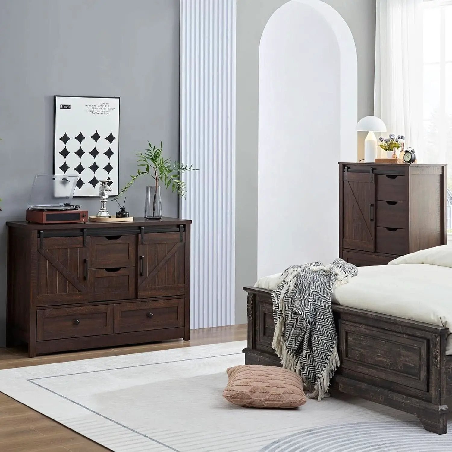 Espresso Dresser With FiveDrawers Sliding Barn Doors from PriceLows™