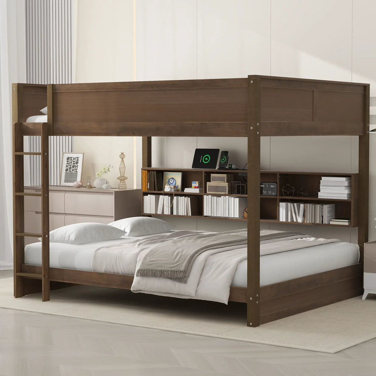 Bunk Bed | Solid Pine Wood | Six Side Cabinets | Dual Usb Ports