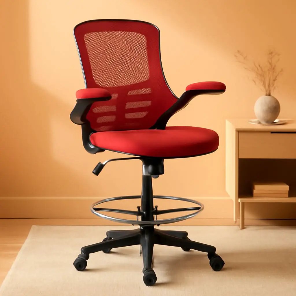 Kelista Red Mid Back Swivel Office Chair With Flip Armrests from PriceLows™