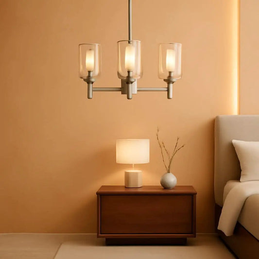 3 Light Brushed Nickel Chandelier With Clear Glass Shades For Dining Room And Entryway from PriceLows™