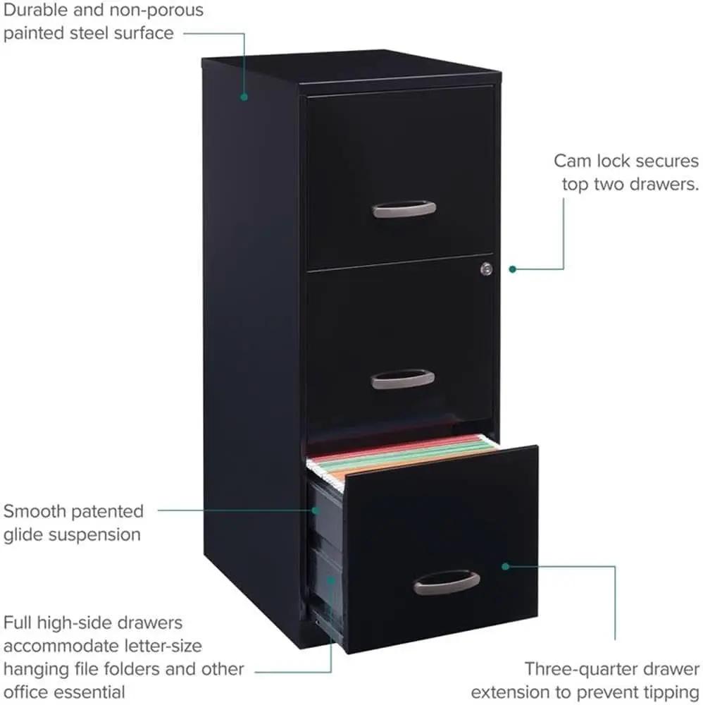 Cooper 3-Drawer Letter File Cabinet Black for Office from PriceLows™