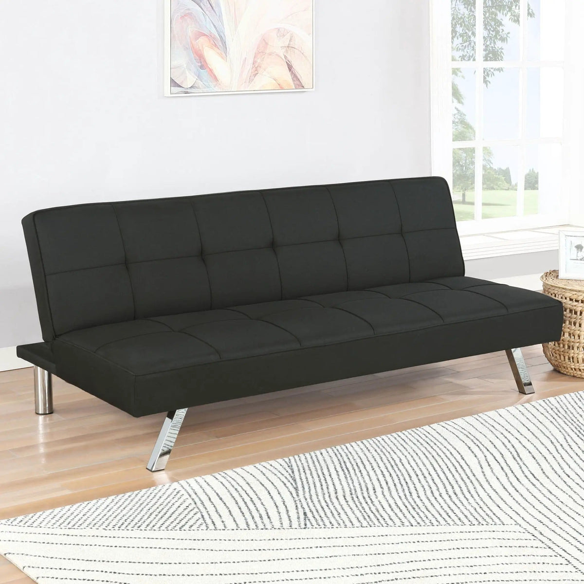Joel Upholstered Tufted Convertible Sofa Bed | 68.25 x 33 x 29.25 in | Fabric & Metal | Black