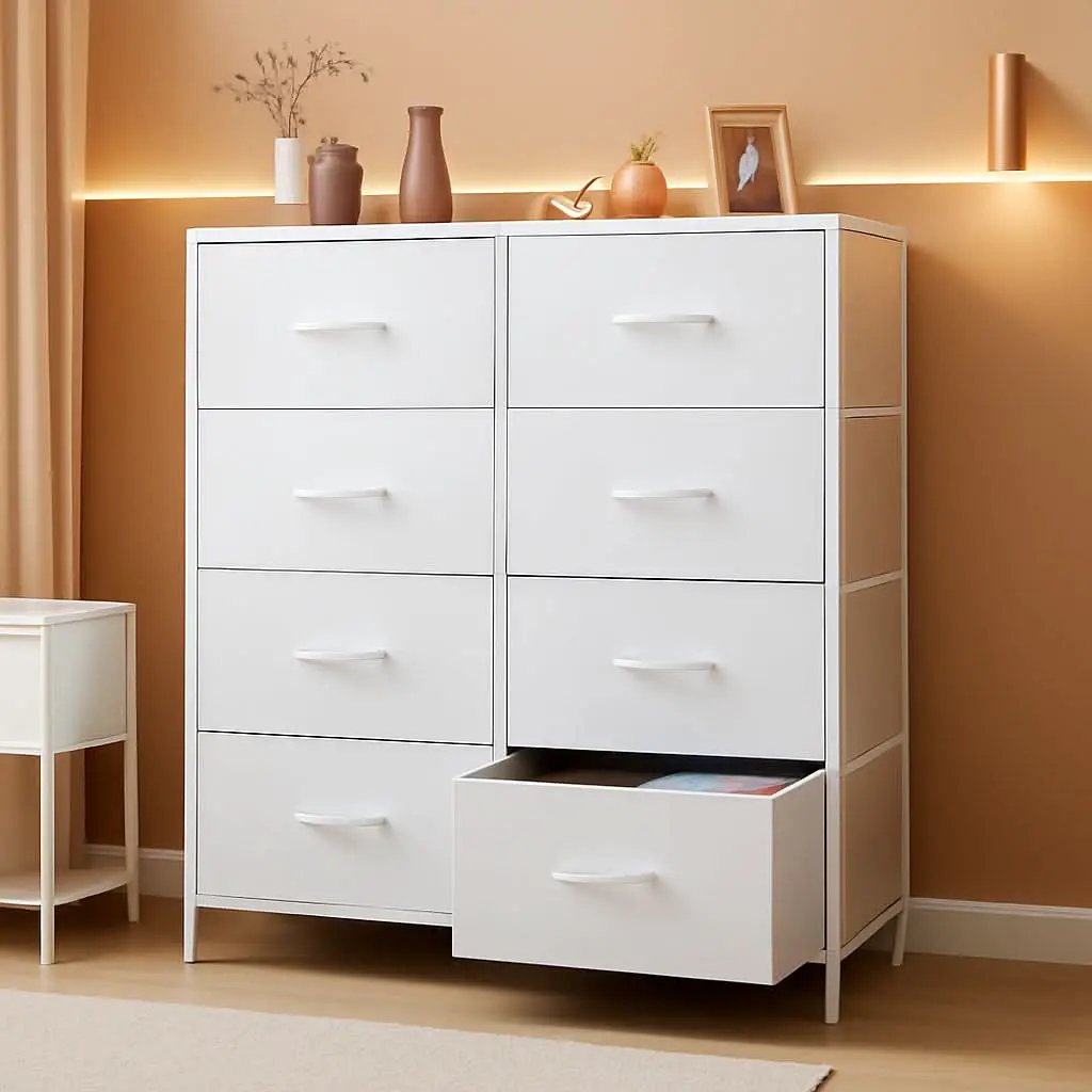 Fabric Dresser With Eight Compartment Bins WoodenTop from PriceLows™