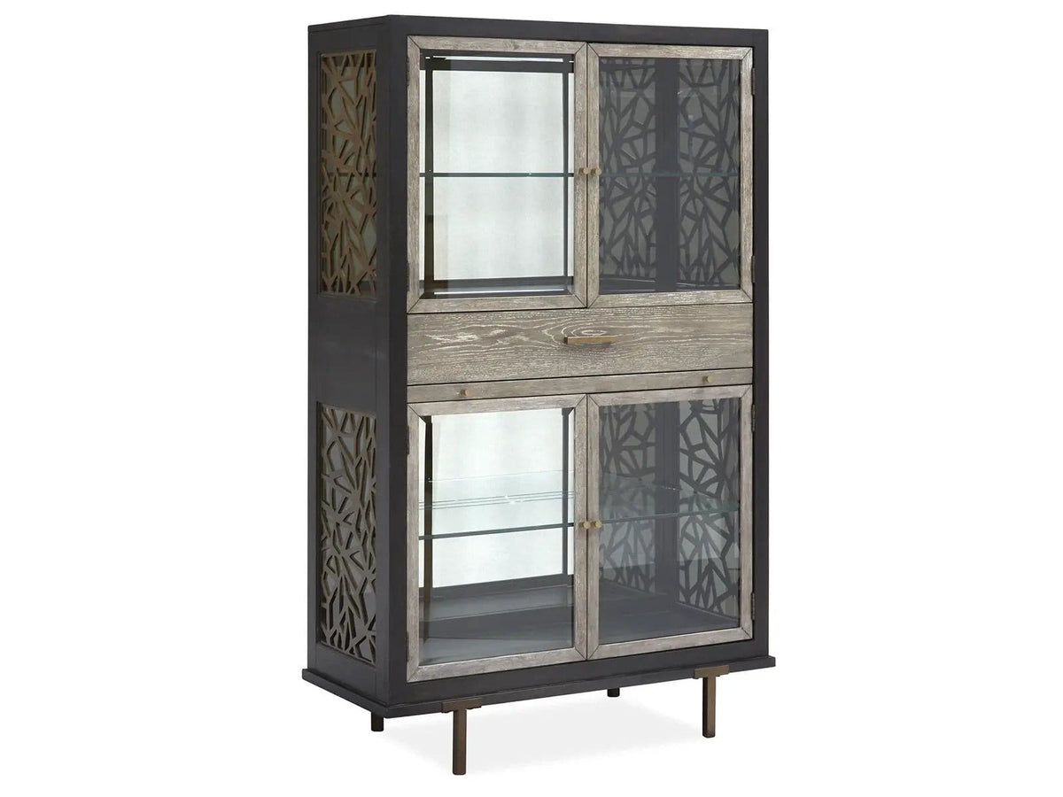 Ryker Display Cabinet | 18 x 42 x 69.38 in | Oak Veneer & Tempered Glass | Nocturn Black And Coventry Gray