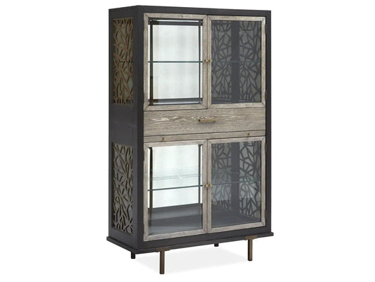 Ryker Display Cabinet | 18 x 42 x 69.38 in | Oak Veneer & Tempered Glass | Nocturn Black And Coventry Gray