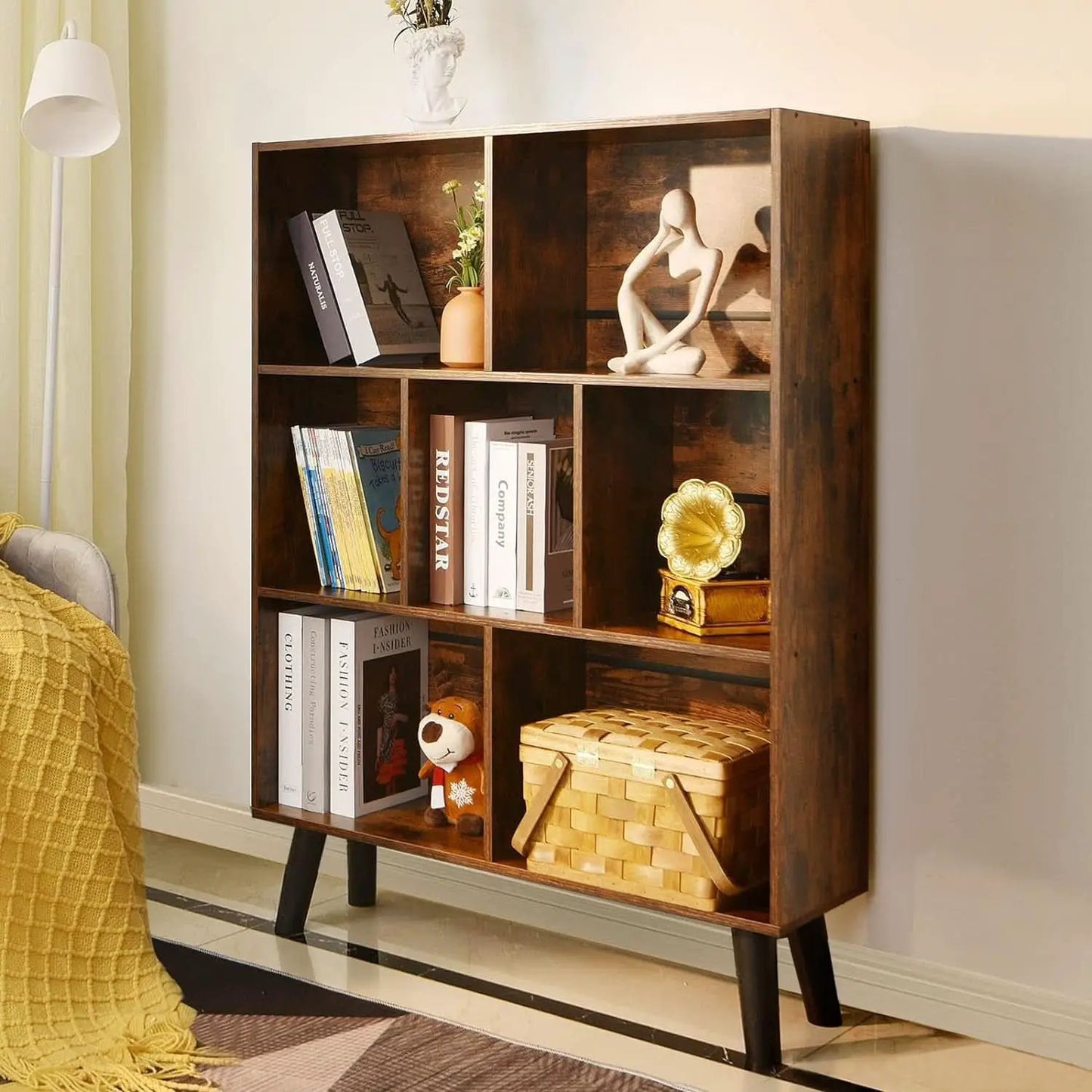 Rustic Brown 3 Tier Cube Bookshelf With Open Sides from PriceLows™