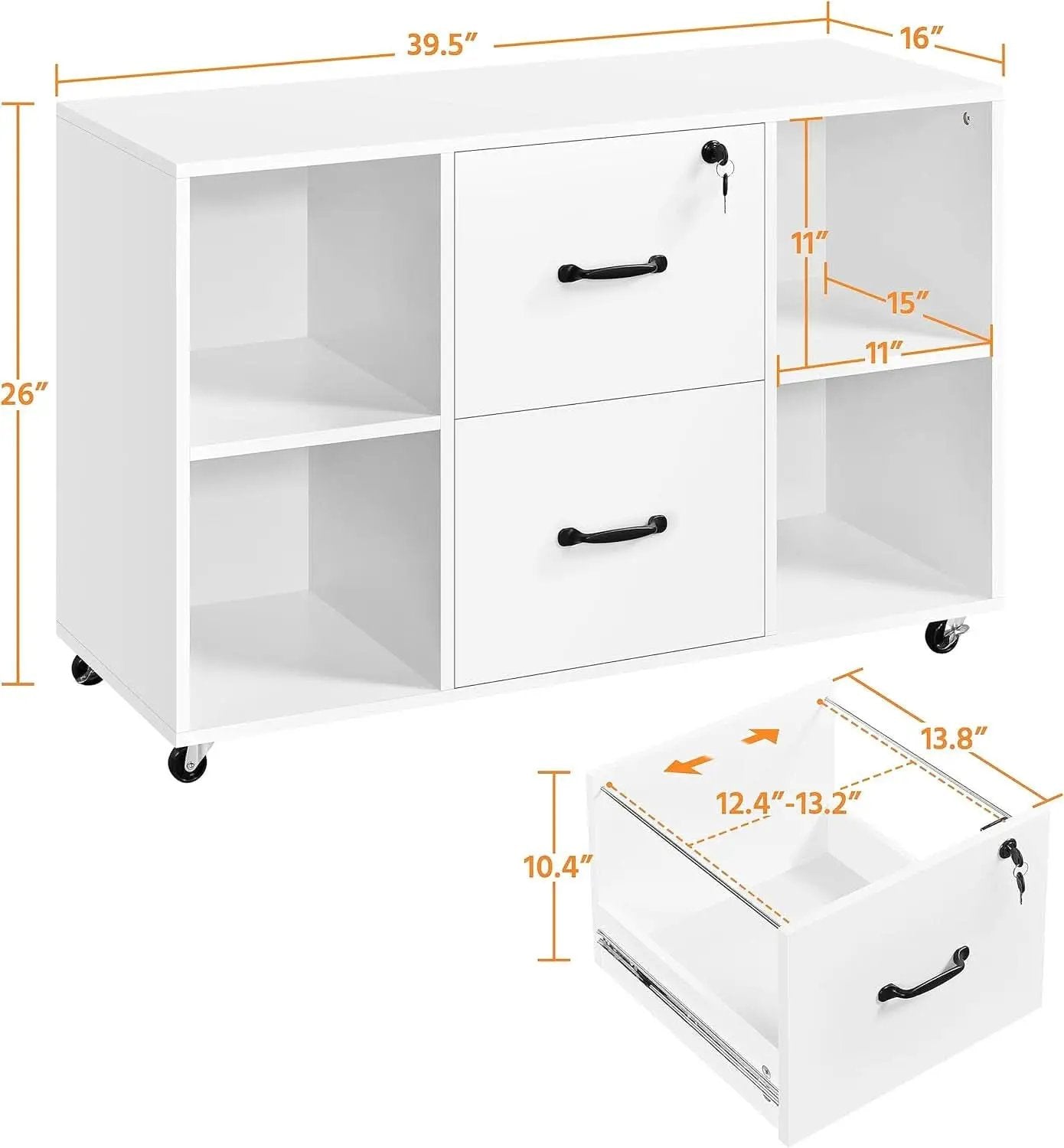 White Mobile Letter Size Lateral File Cabinet 2 Drawers from PriceLows™