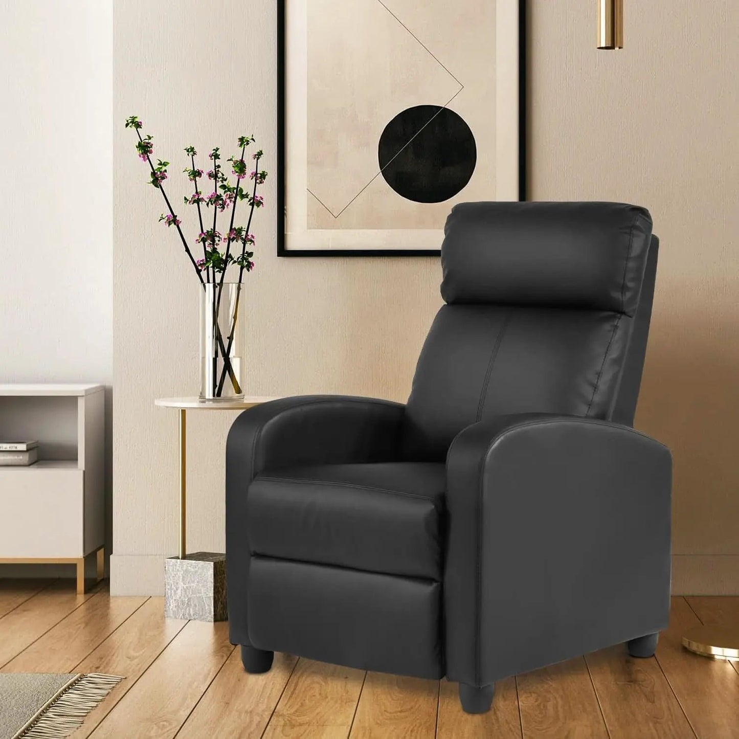 PU Leather Recliner Chair Black With Lumbar Support from PriceLows™