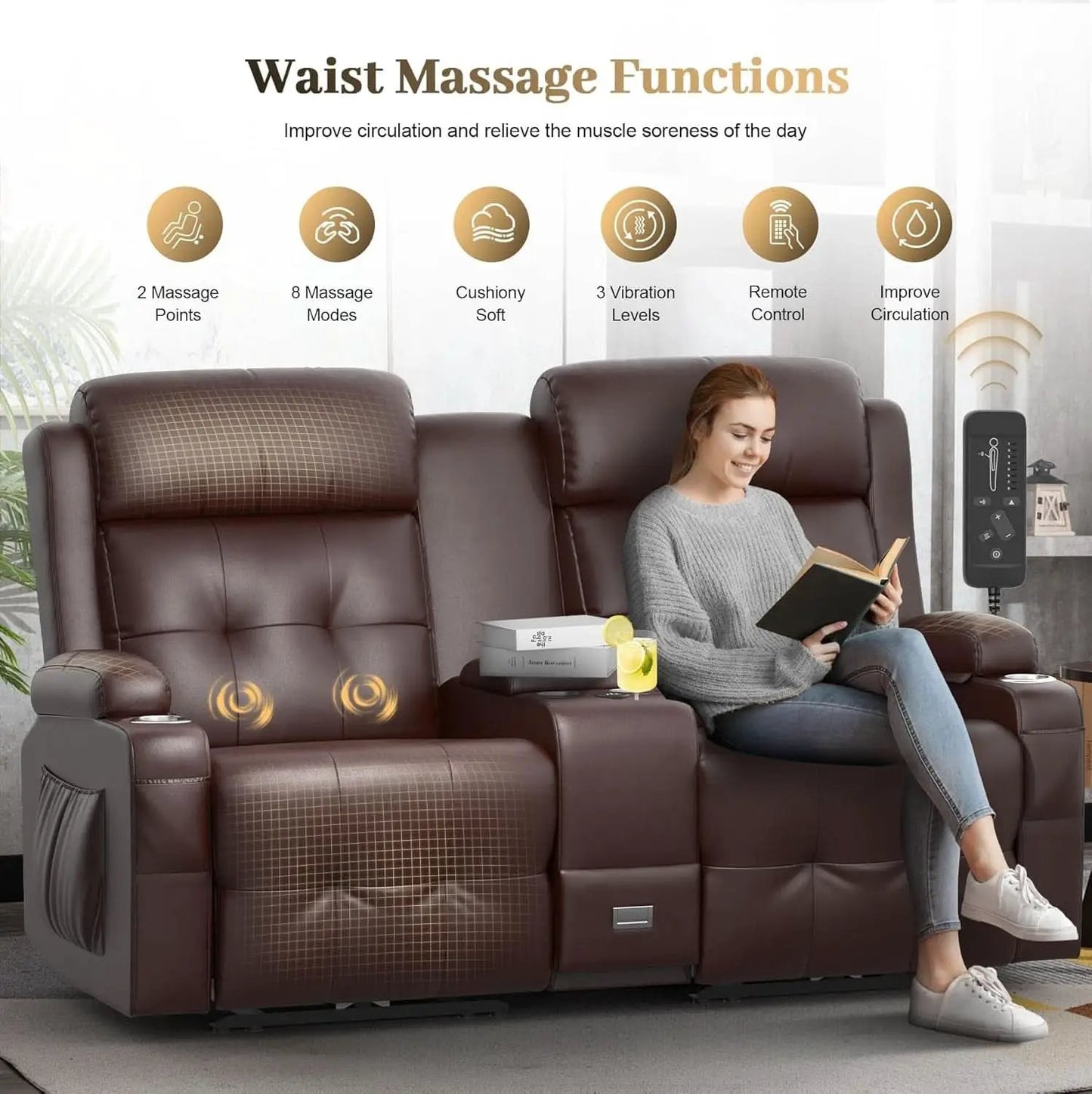Reclining Massage Loveseat With USB Ports And Wall Hugger from PriceLows™
