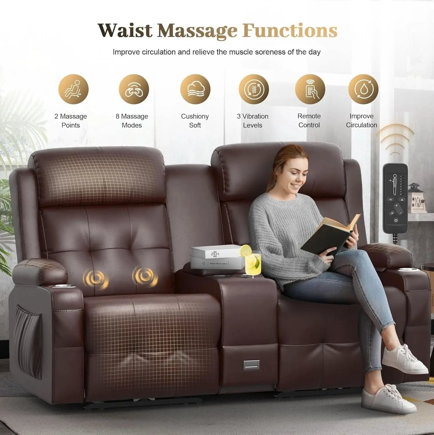 Reclining Massage Loveseat With USB Ports And Wall Hugger from PriceLows™
