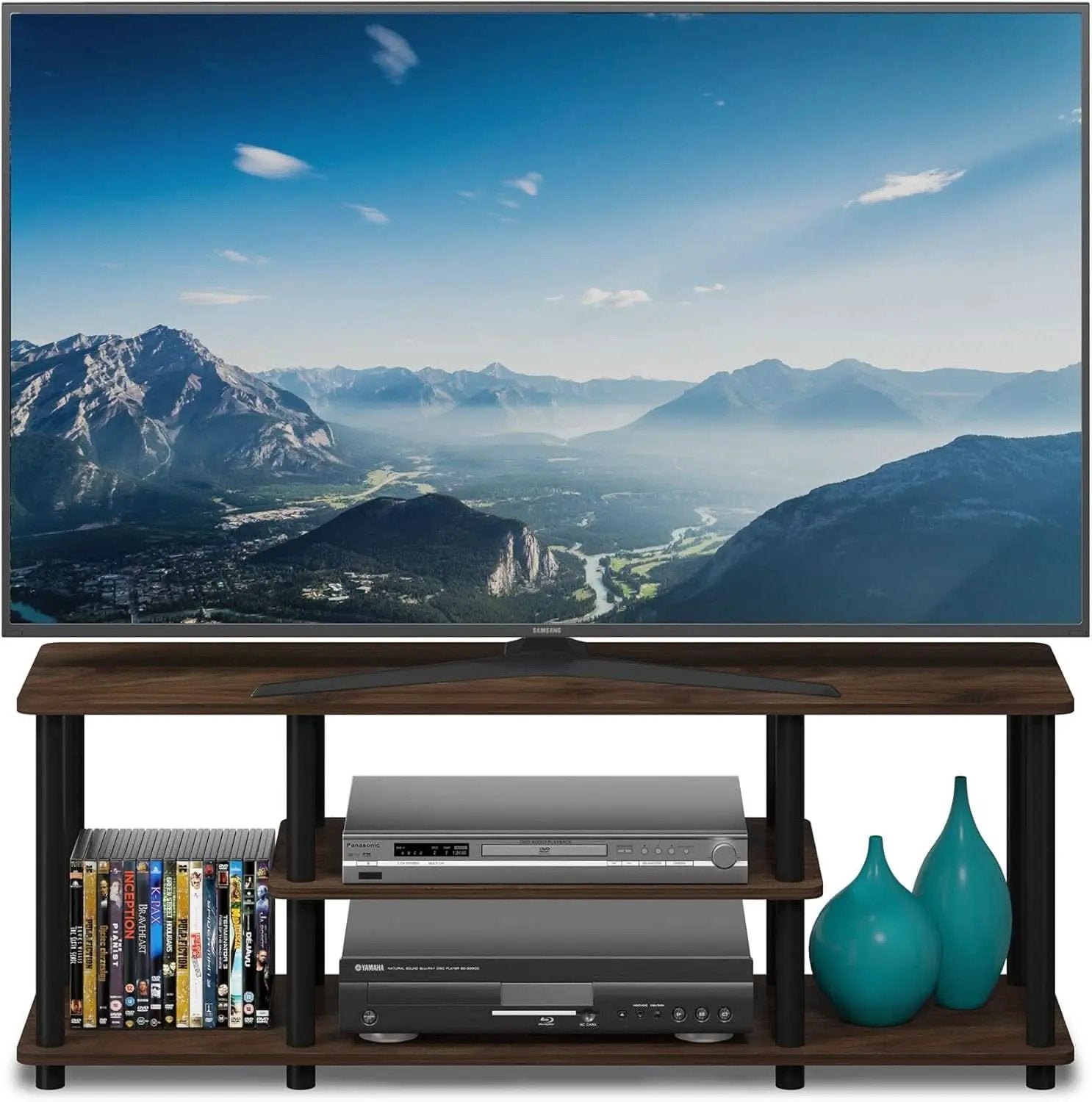Turn-N-Tube 3-Tier TV Stand 50-Inch TVs No Tools Assembly Columbia Walnut Black from PriceLows™