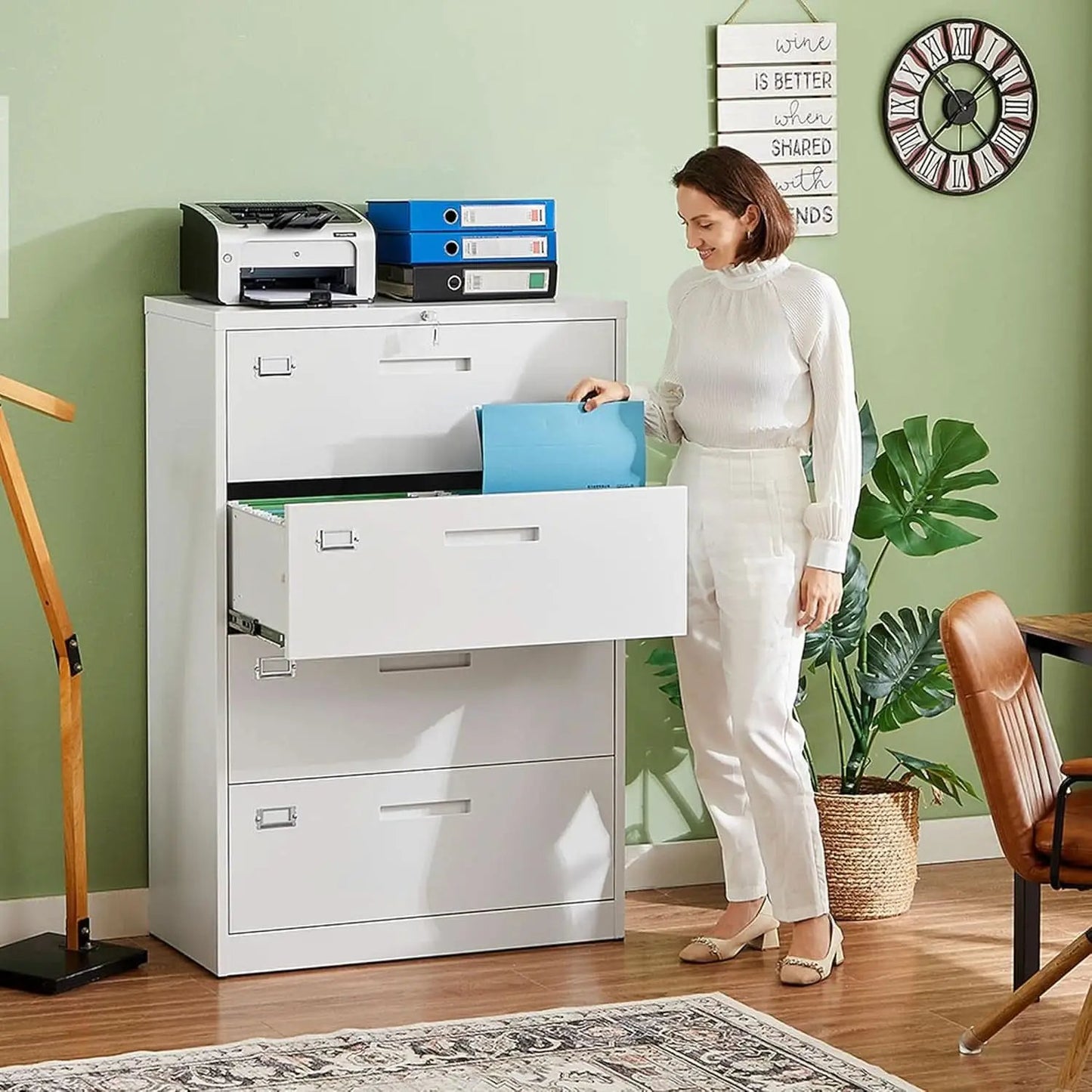 4 Drawer File Cabinet With Lock White Metal Lateral Filing from PriceLows™