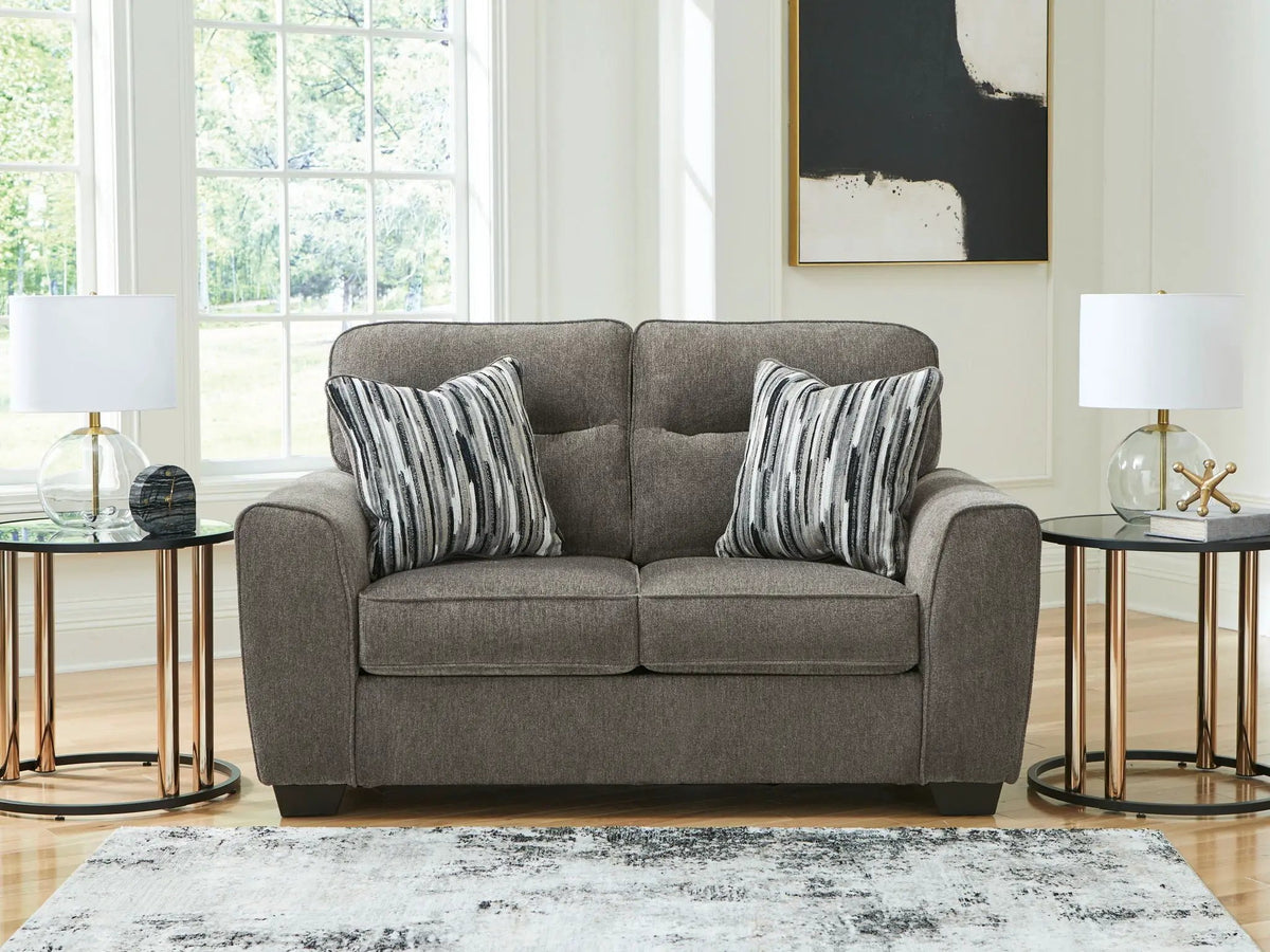 Loveseat | Mocha Upholstery | Geometric Pattern | Contemporary
