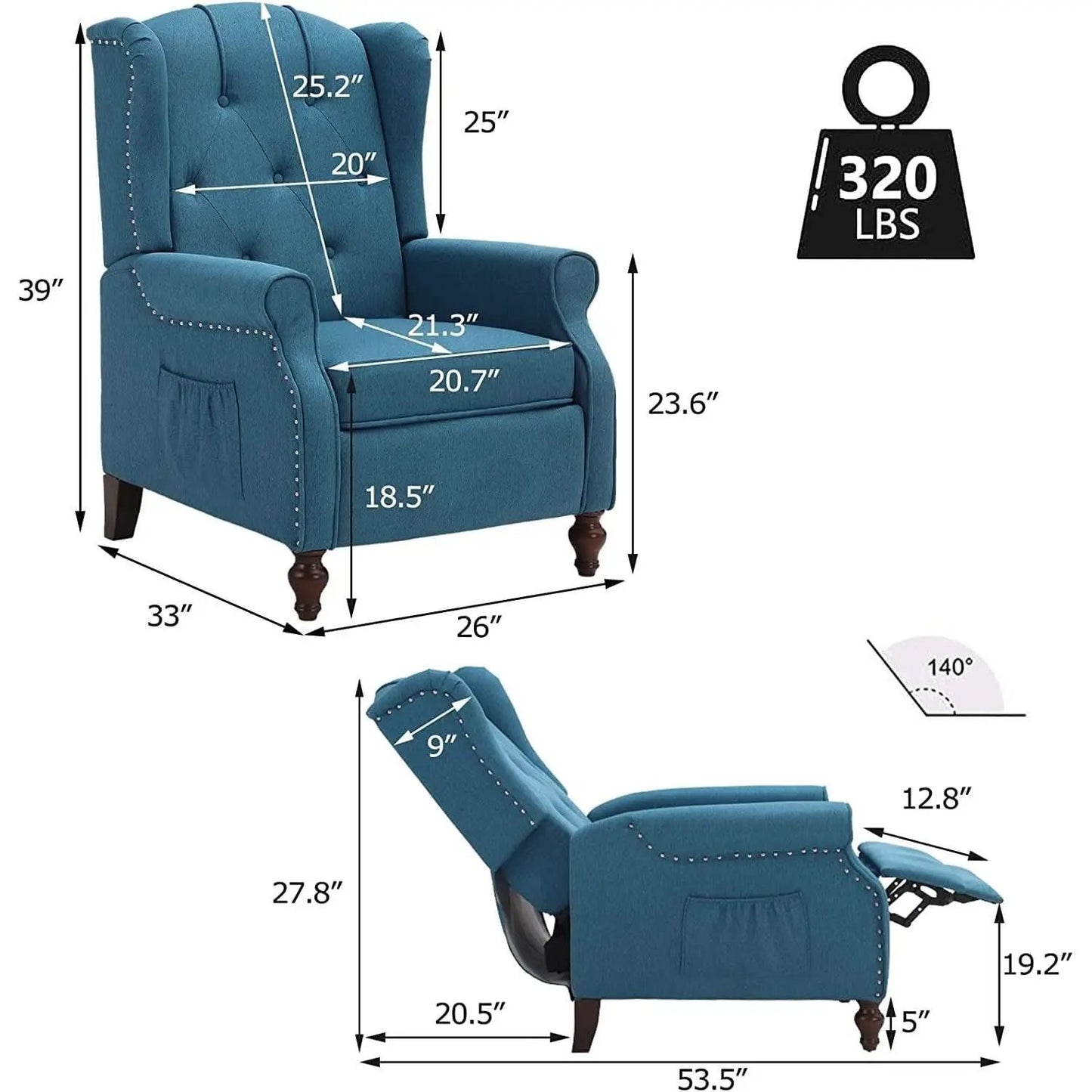 Wingback Recliner Chair With Massage And Heat Living Room from PriceLows™