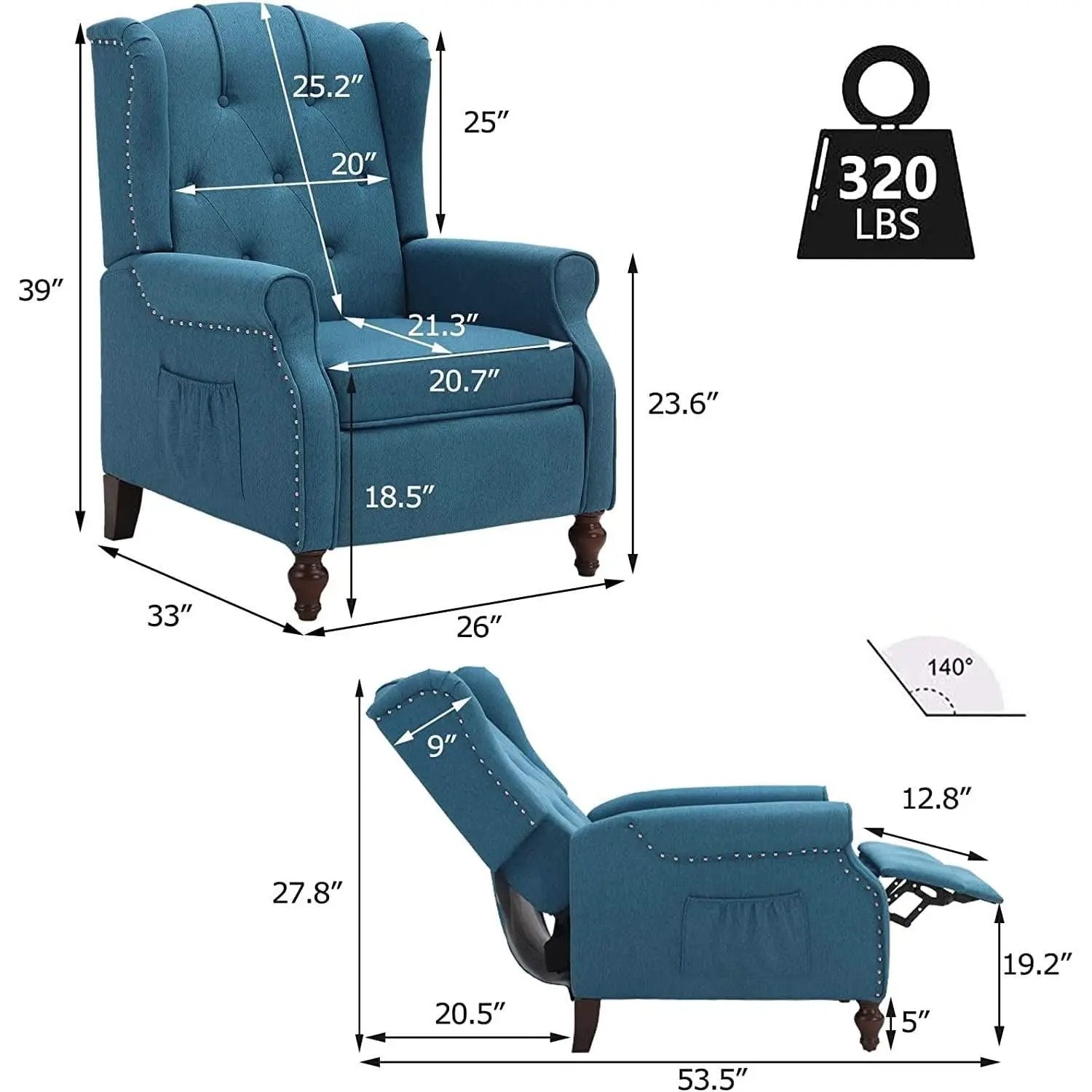 Wingback Recliner Chair With Massage And Heat Living Room from PriceLows™