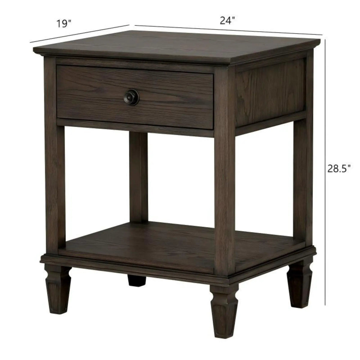 Victoria Bedside Table | Aged Brown Oak Finish | Drawer And Open Shelf | Wire Brush Detail