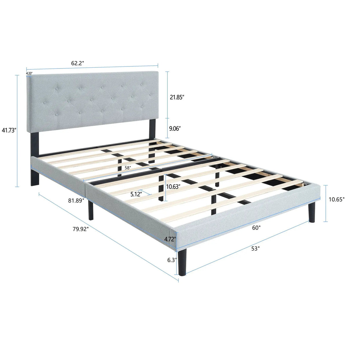 Platform Bed Frame | Button Tufted Headboard | Box Spring Free