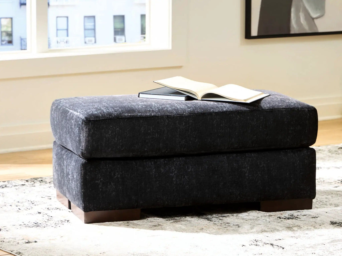 Whitmore Manor Ottoman | 43 x 24 x 19 in | Chenille & Wood | Black Pearl