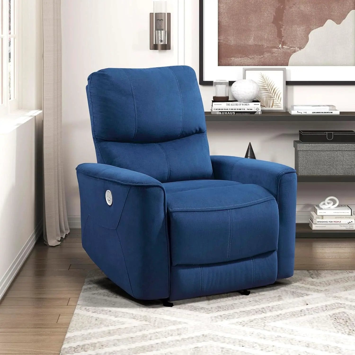 Navy Velvet Power Recliner Chair for Living Room Theater from PriceLows™