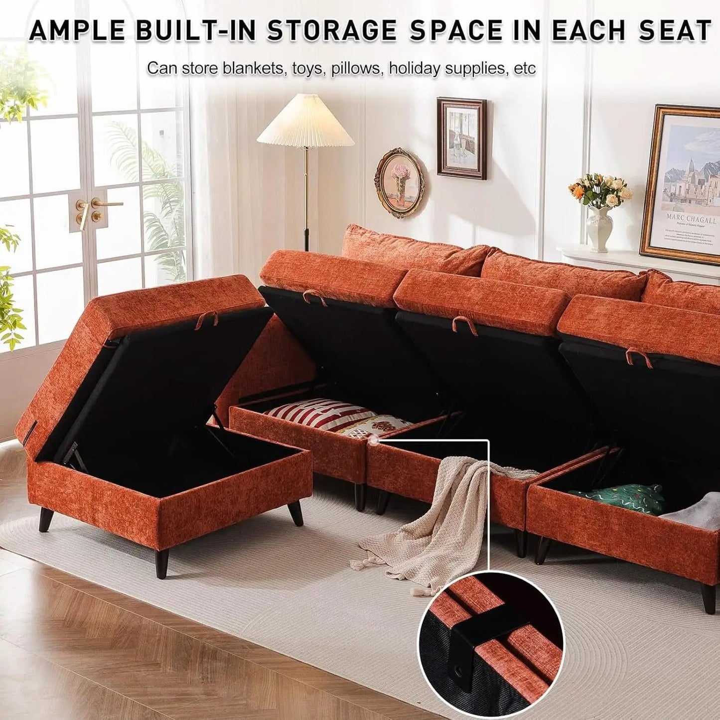 Velvet Orange 135 Modular Sectional Sofa Storage Ottoman from PriceLows™