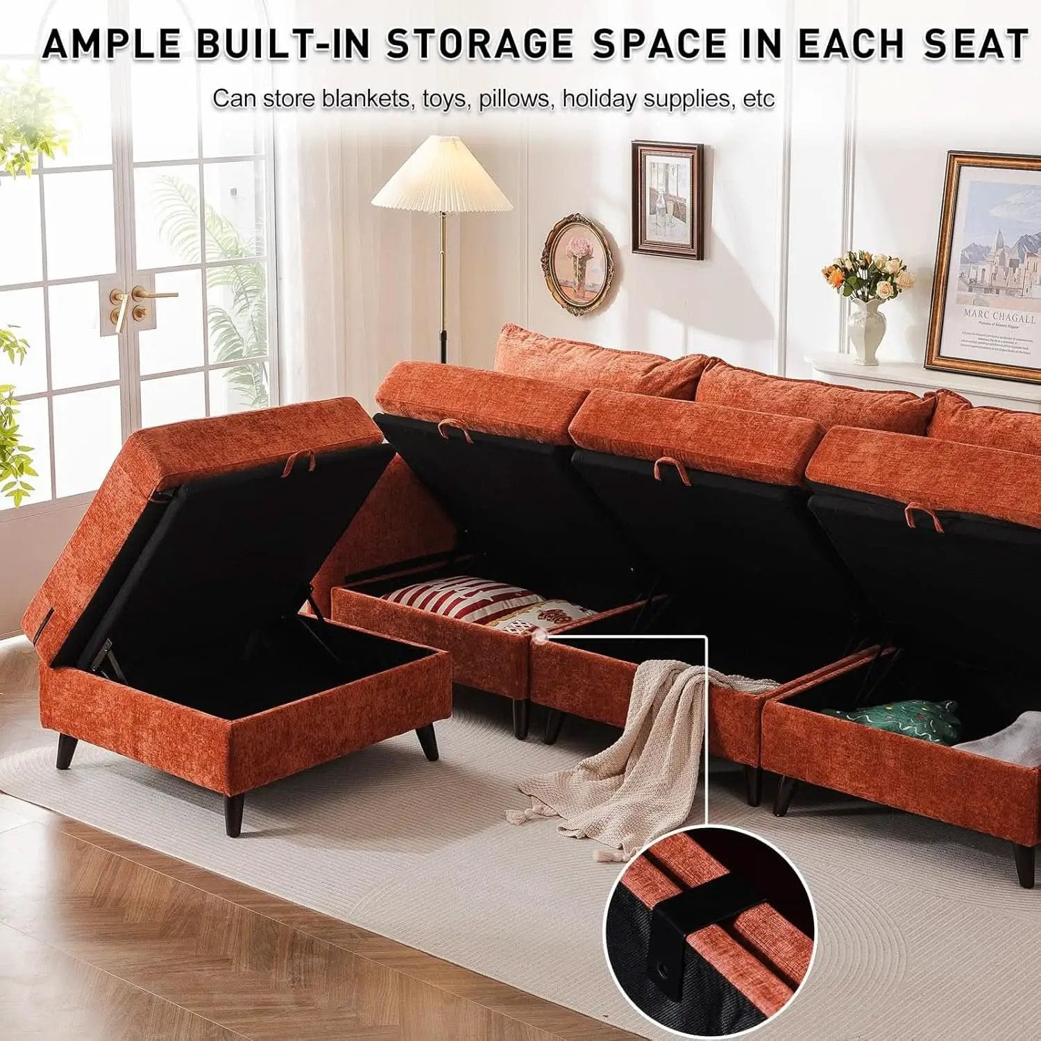 Velvet Orange 135 Modular Sectional Sofa Storage Ottoman from PriceLows™