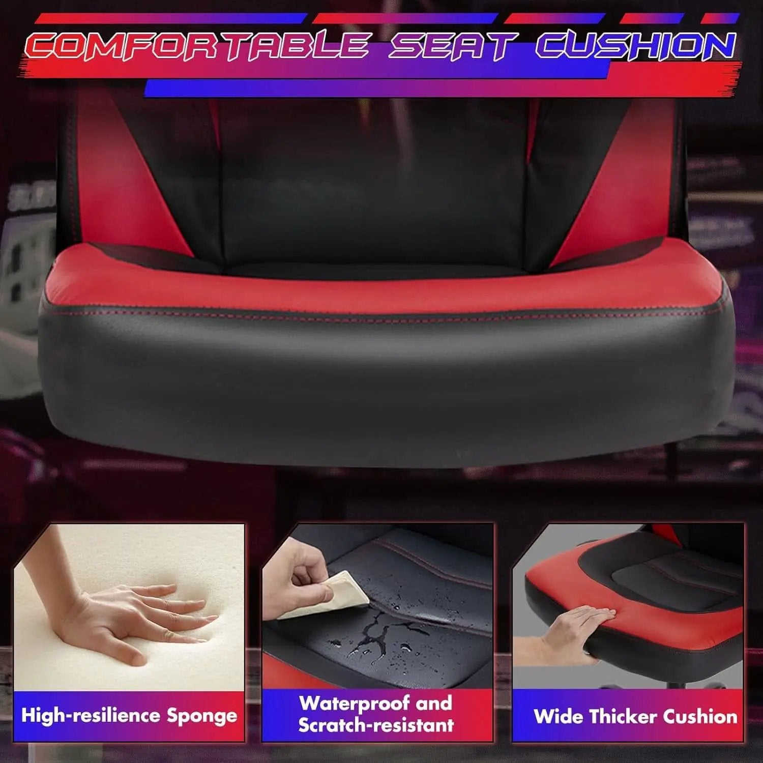 Black Red Leather Gaming Chair With Flip Up Armrests from PriceLows™