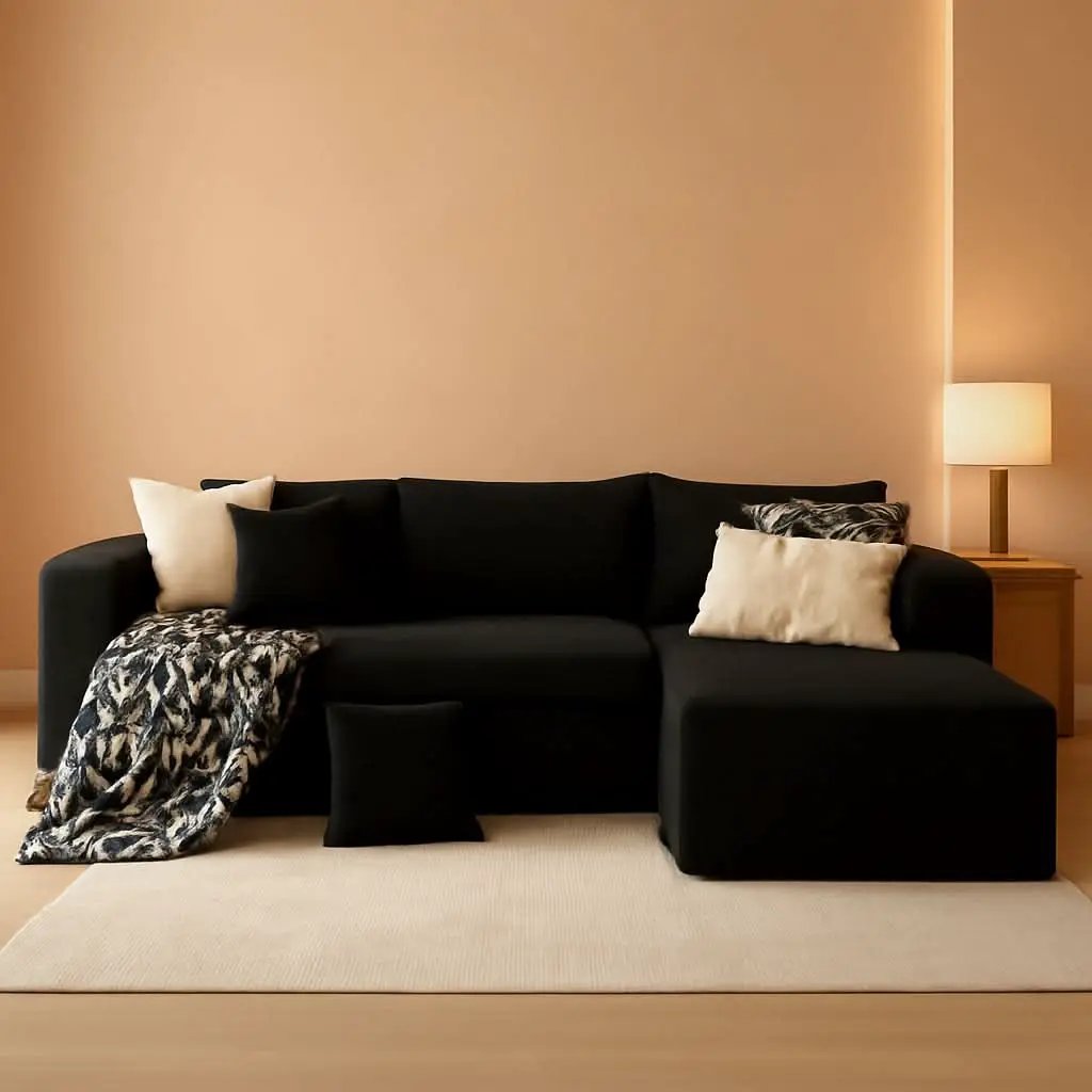 104 Inch Black Corduroy L Shaped Sectional Sofa Deep Set Upholstered Modular Couch No Assembly from PriceLows™