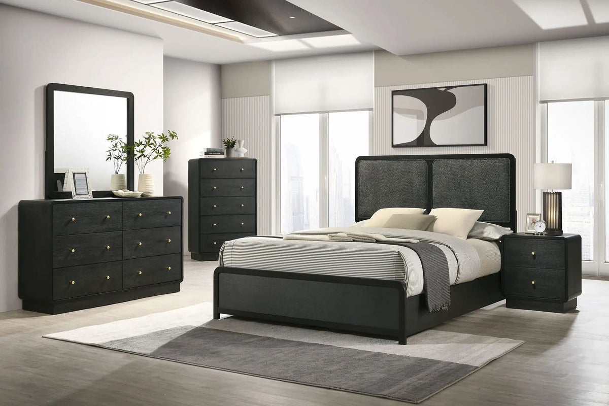 Cavelle 5-piece Eastern King Bedroom Set | 5-Piece Set | Engineered Wood & Chenille | Black