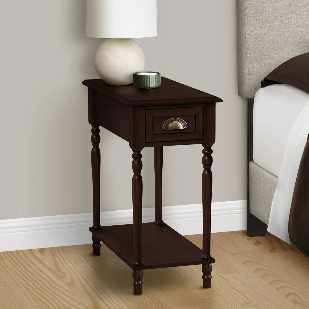 Accent Side Table | 2 Tiers | Storage Drawer | Traditional Design