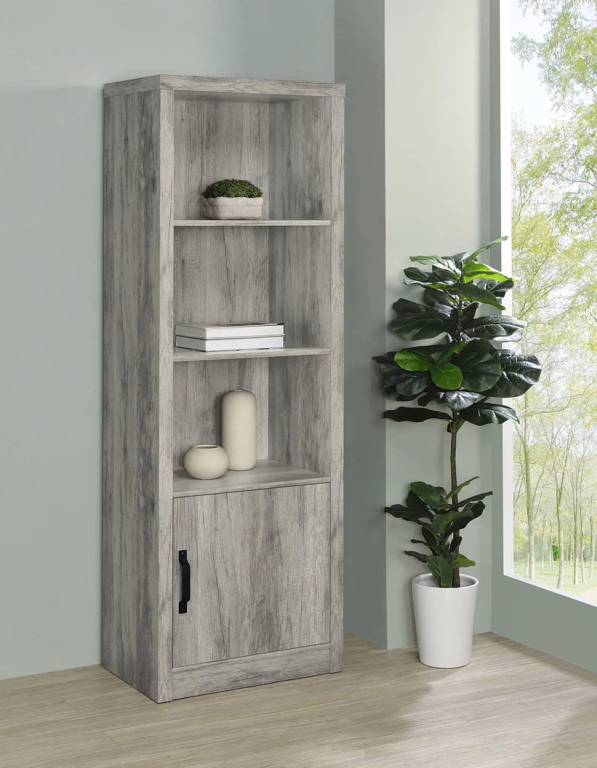 Burke 4-shelf Engineered Wood Media Tower Grey Driftwood Pier | 23.5 x 15.5 x 70.75 in | Engineered Wood & Veneer | Home