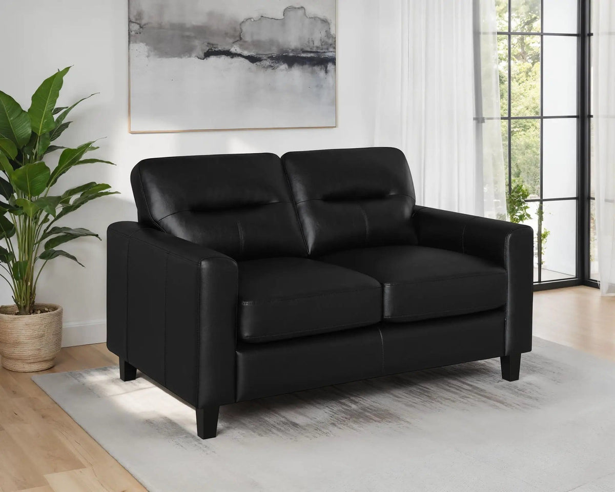 Scotland Faux Leather Upholstered Track Arm Loveseat | 58 x 35 x 34 in | Faux Leather | Black