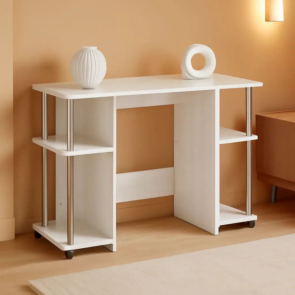 Jaya White Oak Computer Study Desk Stainless Steel Frame from PriceLows™