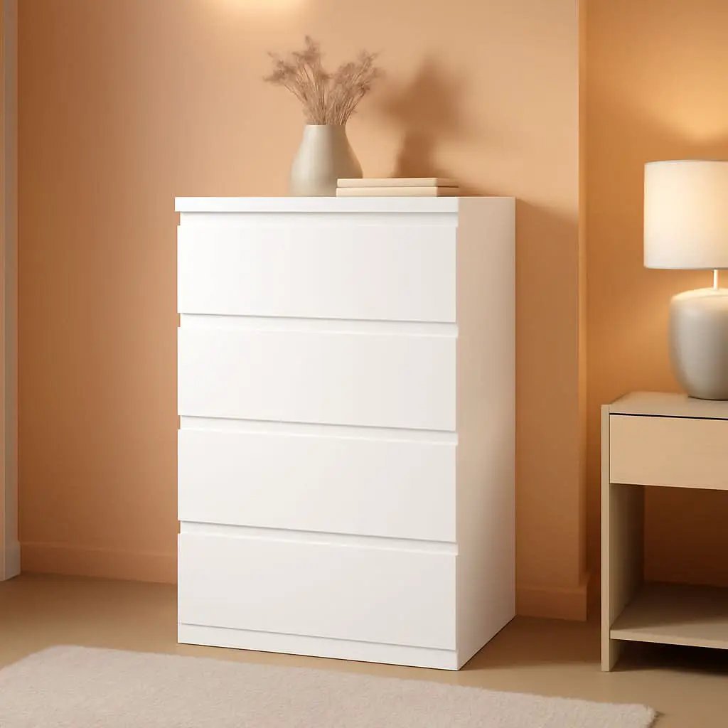 White Four Drawer Dresser Ultra Minimalist Cabinet from PriceLows™