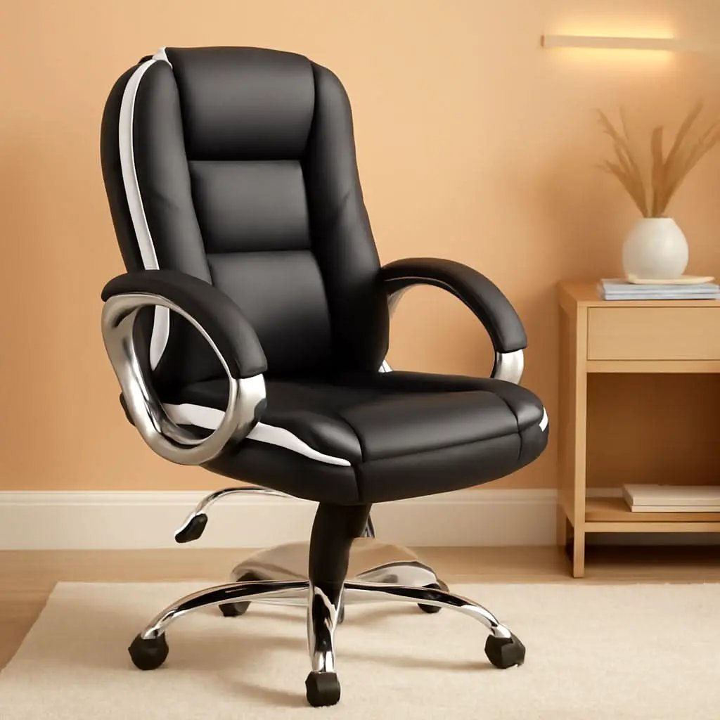 Ergonomic Black Leather Office Chair With Lumbar Support from PriceLows™