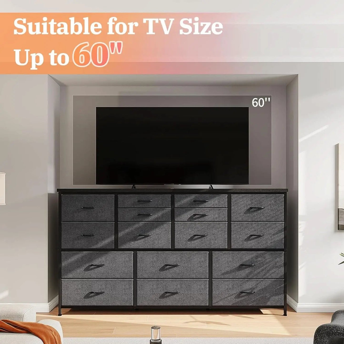 60 Inch TV Stand Dresser With Charging Station 16 Drawers from PriceLows™