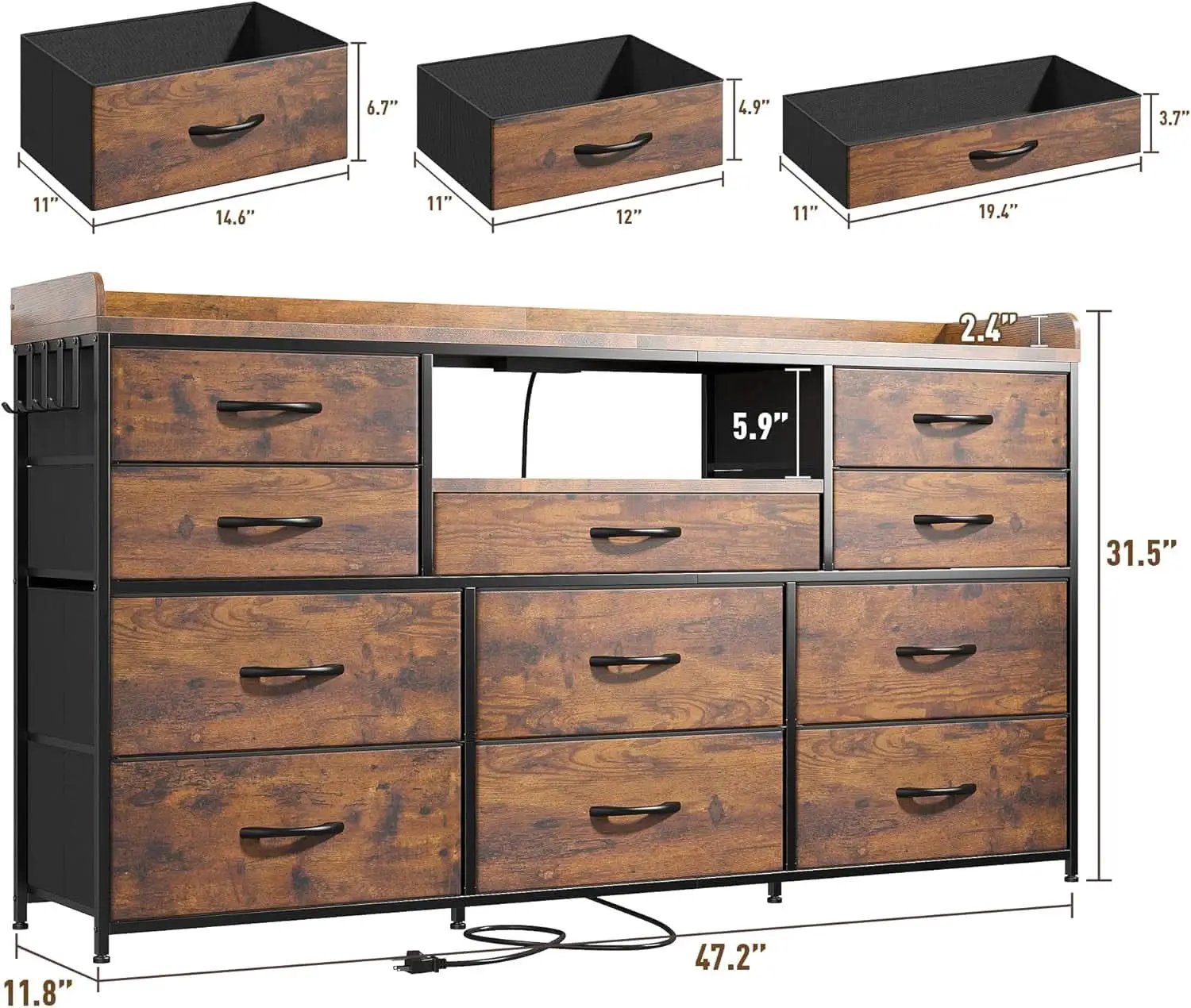 Dresser With 11 Drawers And LED Lights For Bedroom from PriceLows™