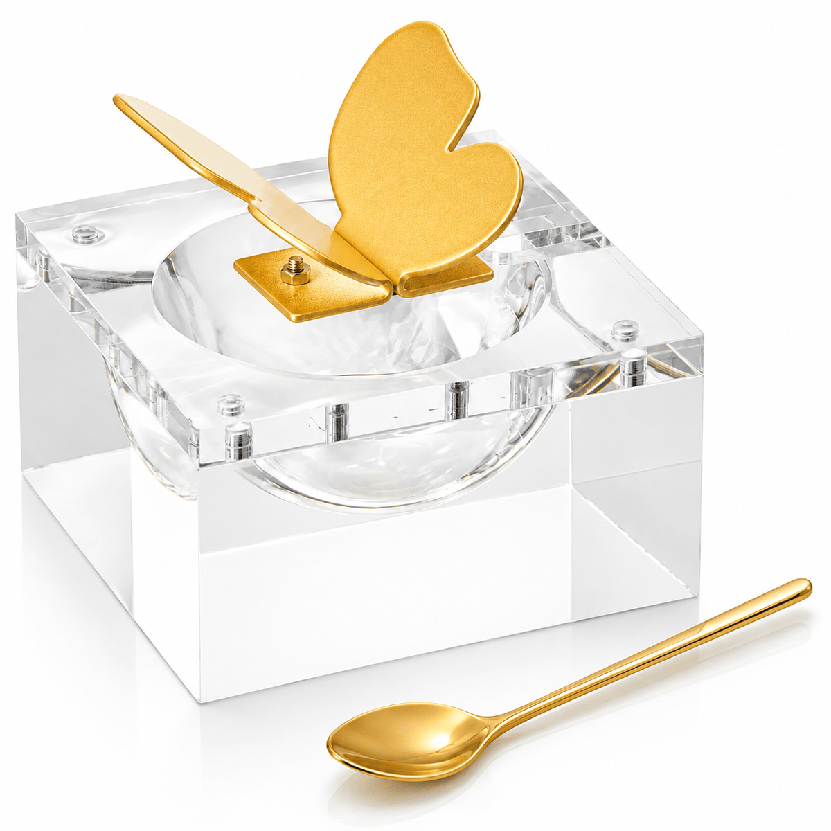 Butterfly Honey Dish with Gold Spoon Clear Glass Sweet Dessert Bowl | Glass | Serveware | Entertaining