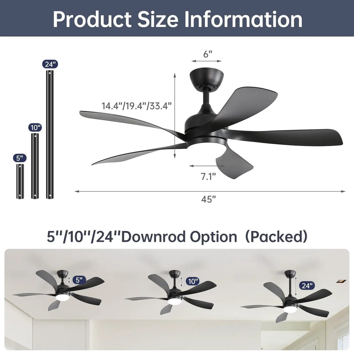 Ceiling Fan & DC Motor And Integrated Light | 3 Pieces | Wood | Home
