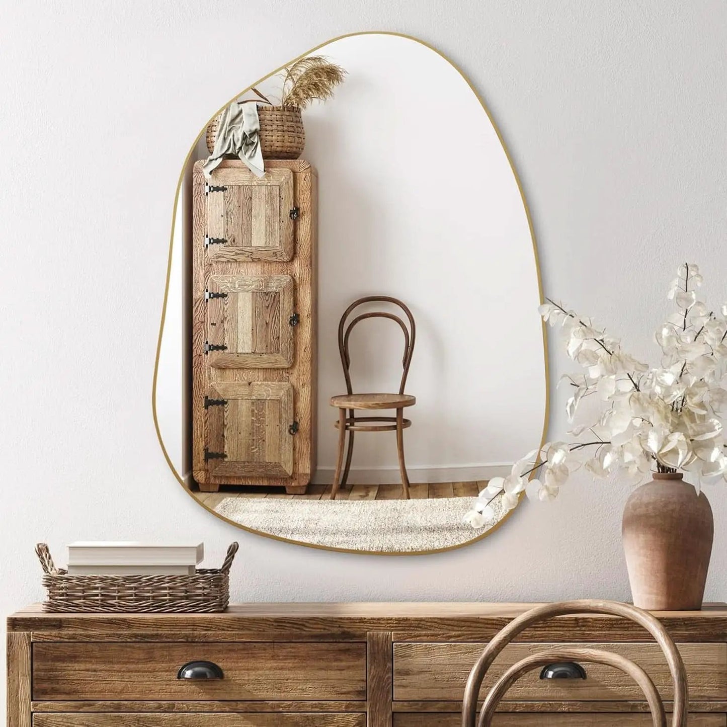 Contemporary Wall Mirror With Gold Frame 32x24 Inches for Living Room from PriceLows™