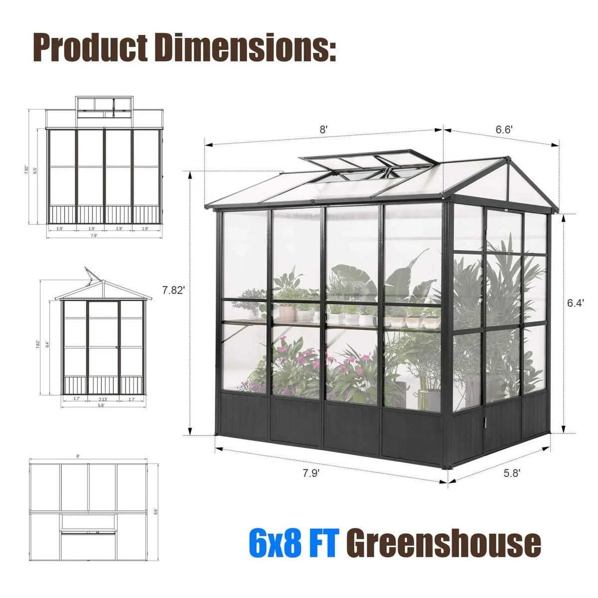 Heavy Duty Outdoor Polycarbonate Greenhouse With Fully Automatic Temperature Control | Aluminum | Outdoor Living Use | Outdoor Living