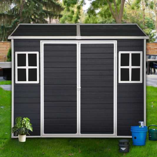 Outdoor Resin Patio Garden Shed With Floor, 2 Windows, And Lockable Doors | 400 Cu Ft | Resin | Storage Shed