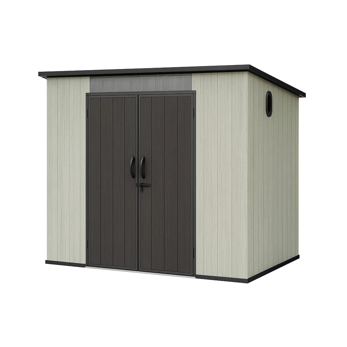 Outdoor Resin Storage Shed With Lockable Double Doors And Sloping Roof | Metal | Outdoor Living Use | Outdoor Living