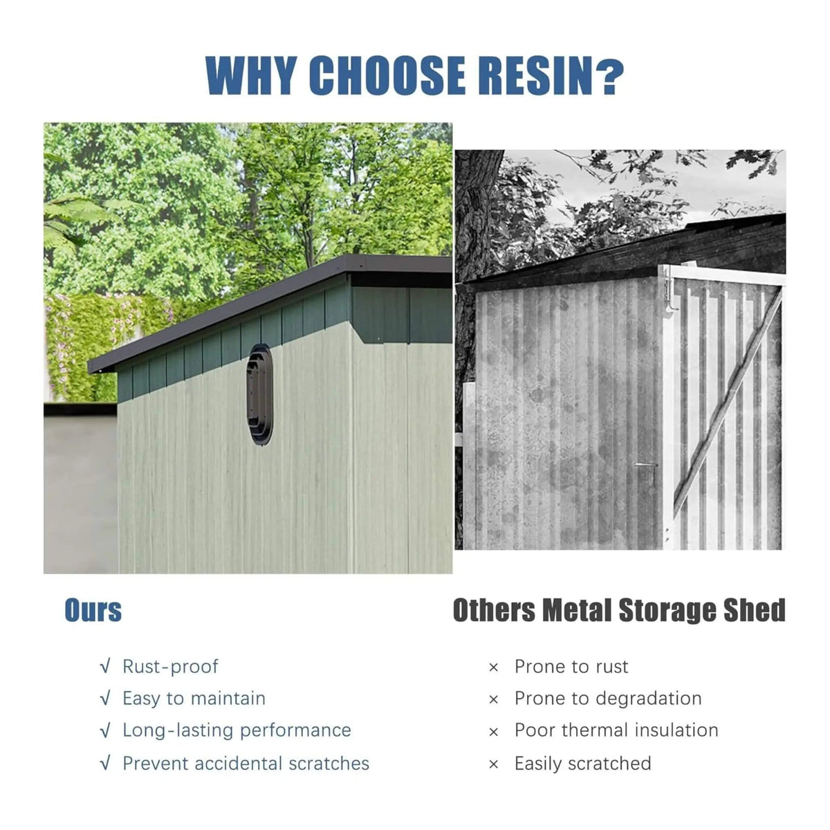 Outdoor Resin Storage Shed With Lockable Double Doors And Sloping Roof | Metal | Outdoor Living Use | Outdoor Living