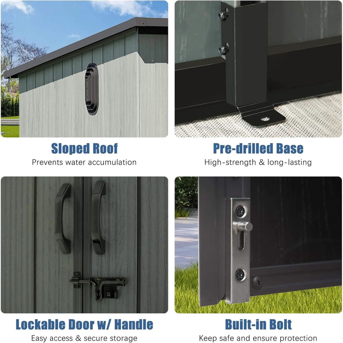 Outdoor Resin Storage Shed With Lockable Double Doors And Sloping Roof | Metal | Outdoor Living Use | Outdoor Living