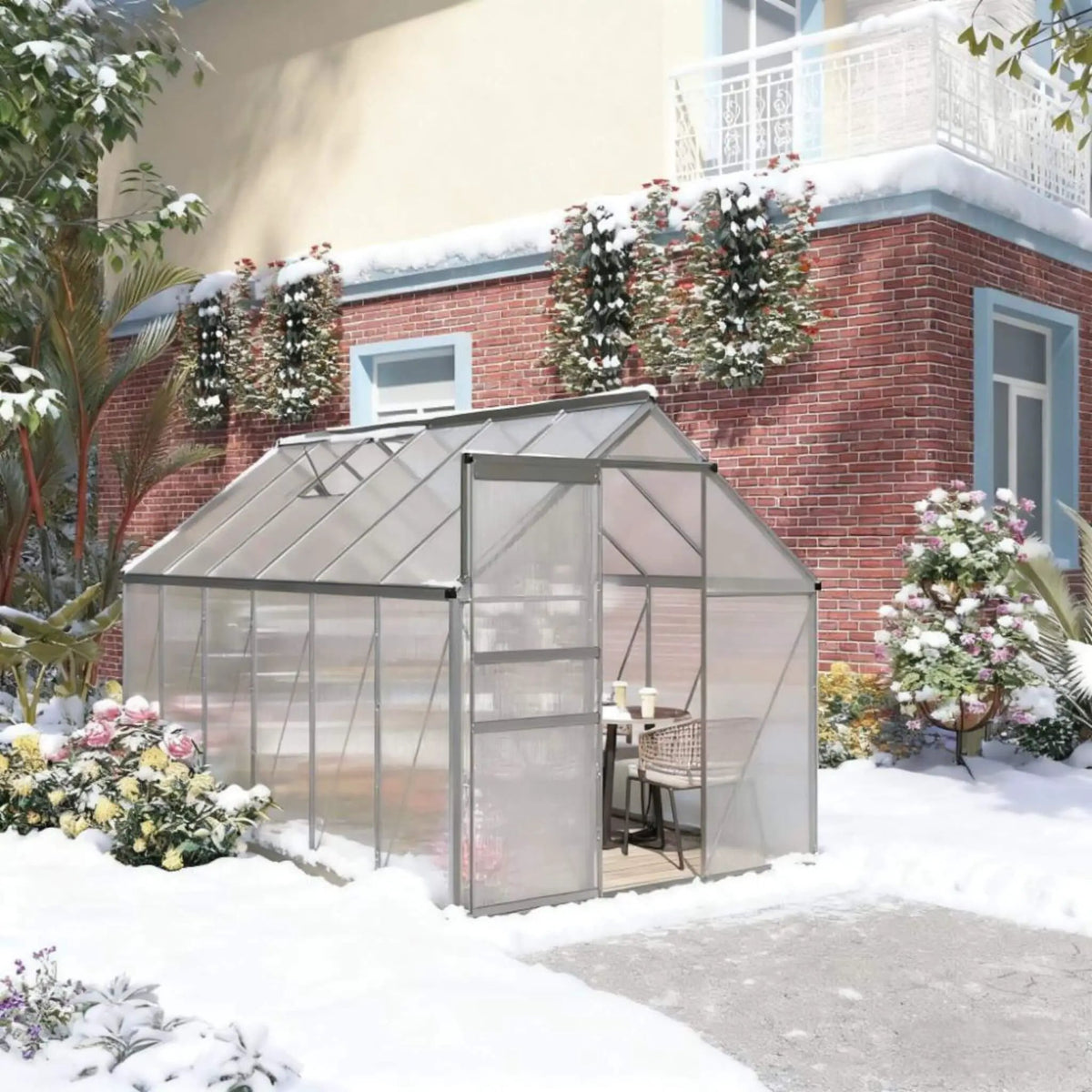 Walk-In Aluminum Greenhouse | Heavy-Duty Alloy Frame | Rooftop Vent | Sliding Door